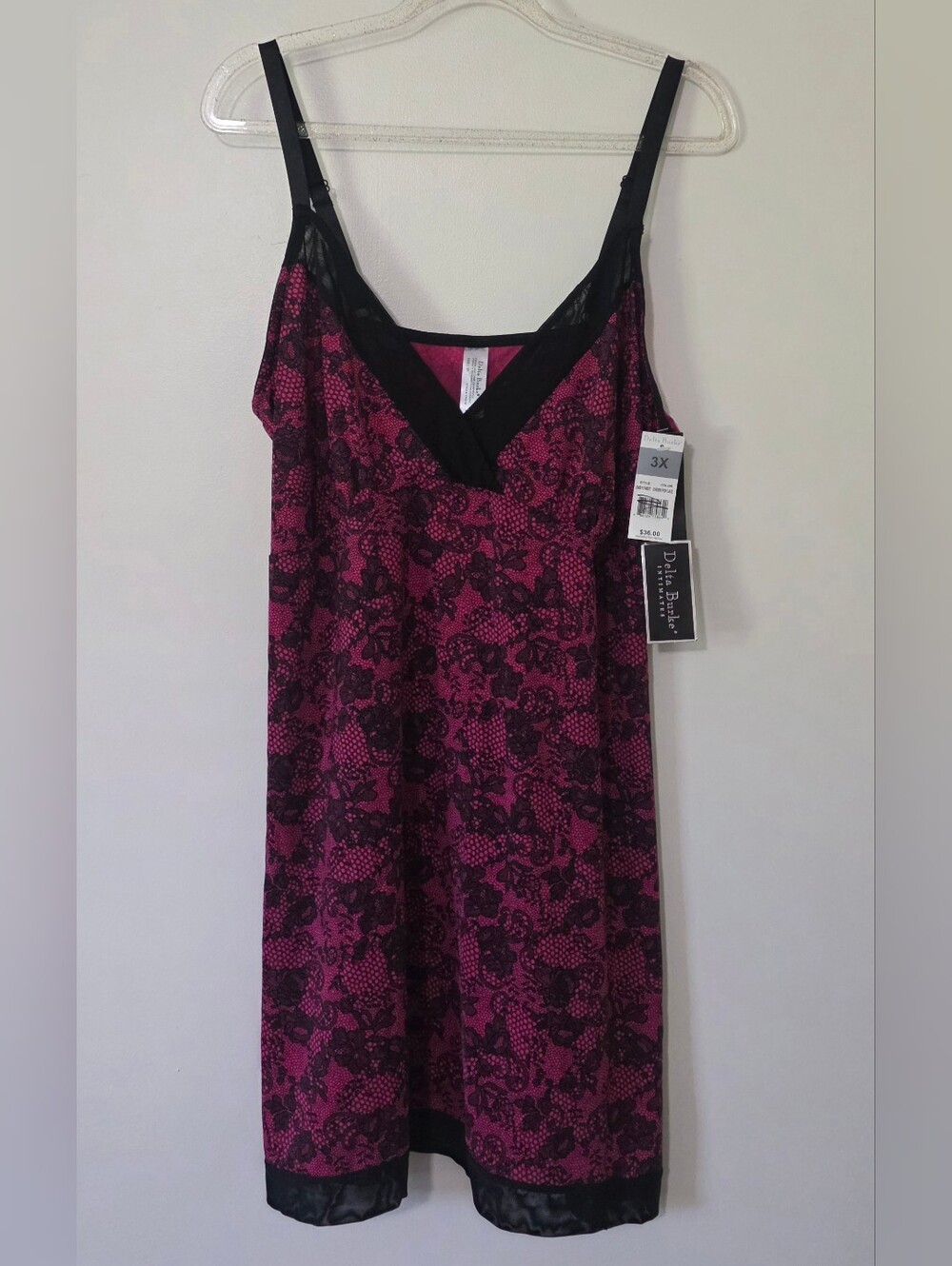 NWT Vintage Delta Burke Intimates Fushia Black Lace Dress Vampy Whimsigoth 3X